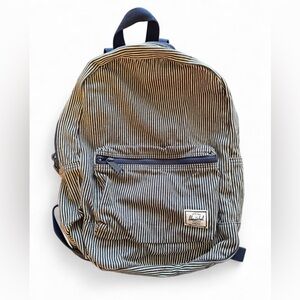 HERSCHEL Supply Co. hickory striped backpack in navy/white. Unlined cotton.
